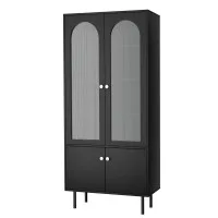 Artiss Buffet Sideboard Cabinet, Particle Board & Acrylic, 80x35x180cm, Black, Modern Storage with Adjustable Legs