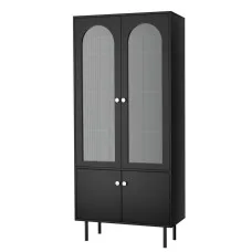 Artiss Buffet Sideboard Cabinet, Particle Board & Acrylic, 80x35x180cm, Black, Modern Storage with Adjustable Legs