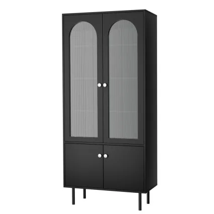 Artiss Buffet Sideboard Cabinet, Particle Board & Acrylic, 80x35x180cm, Black, Modern Storage with Adjustable Legs