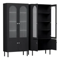 Artiss Lency 2x Buffet Sideboard 5-Tier Fluted Black Storage Cabinets with Drawers and Anti-Tip Kit Set