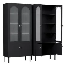 Artiss Lency 2x Buffet Sideboard 5-Tier Fluted Black Storage Cabinets with Drawers and Anti-Tip Kit Set