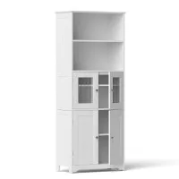 Artiss 160cm Buffet Sideboard Pantry Cabinet White Frosted Glass Shaker Doors Adjustable Shelves Metal Knobs