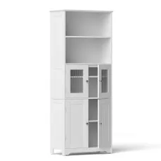 Artiss 160cm Buffet Sideboard Pantry Cabinet White Frosted Glass Shaker Doors Adjustable Shelves Metal Knobs
