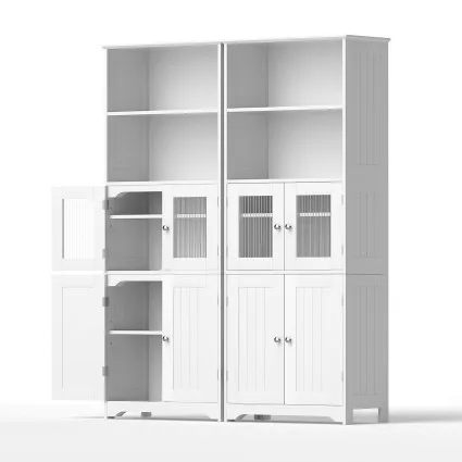 2 Artiss Buffet Sideboard Pantry Cabinet Set White 60x30x160cm Frosted Glass Shaker Doors Adjustable Shelves