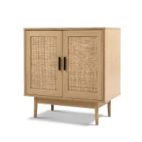 Artiss Rattan Buffet Sideboard, Particle Board, 70x40x75cm, BRIONY Oak, Real Rattan Doors, Eucalyptus Wood Legs