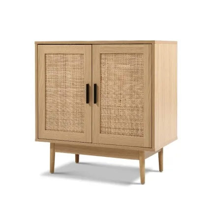 Artiss Rattan Buffet Sideboard, Particle Board, 70x40x75cm, BRIONY Oak, Real Rattan Doors, Eucalyptus Wood Legs