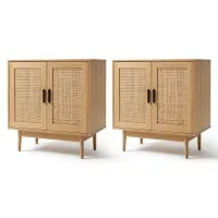 Artiss 2 Buffet Sideboard Rattan Cupboard with Real Rattan Doors and Solid Eucalyptus Legs 70x40x75cm