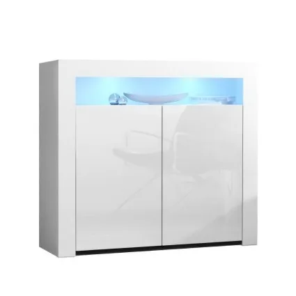 Artiss Buffet Sideboard, Particle Board, White, 107.5x35x97.5cm, LED Lighting, High-Gloss Finish, Modern Design