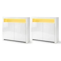 Artiss 2x LED Buffet Sideboard High Gloss White Set Modern Handleless Storage Cabinets 107.5cm H x 97.5cm