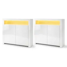 Artiss 2x LED Buffet Sideboard High Gloss White Set Modern Handleless Storage Cabinets 107.5cm H x 97.5cm