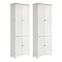 Artiss Berne 2 Tall Pantry Cupboards 6-Tier Slim White MDF Sideboard Cupboard Set 60x30x183cm each 2-pack