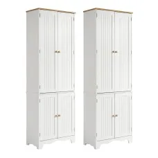 Artiss Berne 2 Tall Pantry Cupboards 6-Tier Slim White MDF Sideboard Cupboard Set 60x30x183cm each 2-pack