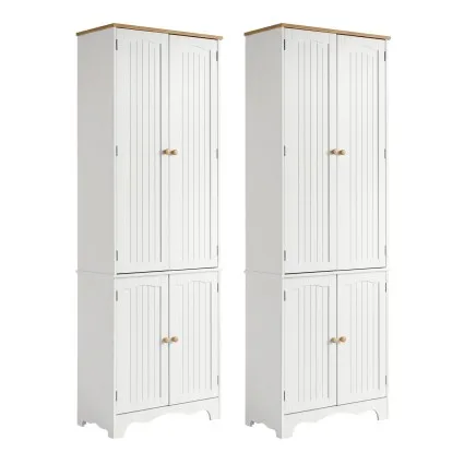 Artiss Berne 2 Tall Pantry Cupboards 6-Tier Slim White MDF Sideboard Cupboard Set 60x30x183cm each 2-pack