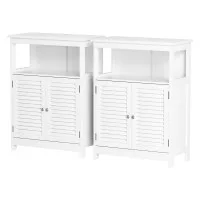 Artiss Set of 2 Two-Door Louvred Buffet Sideboards White 60cm x 30cm x 80cm with Adjustable Shelf Magnetic Door Catches