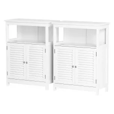 Artiss Set of 2 Two-Door Louvred Buffet Sideboards White 60cm x 30cm x 80cm with Adjustable Shelf Magnetic Door Catches
