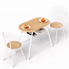 Artiss 3-Piece Oval Dining Table Set 2-Seater with Wine Rack Natural White