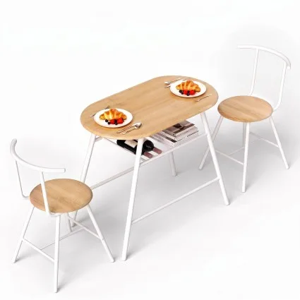 Artiss 3-Piece Oval Dining Table Set 2-Seater with Wine Rack Natural White