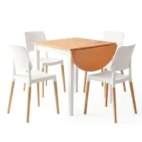 Artiss 5PCS Drop‑Leaf Dining Table and 4 Chairs Set 75–110cm Semi‑Circle Pine White Compact Dining Room