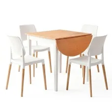 Artiss 5PCS Drop‑Leaf Dining Table and 4 Chairs Set 75–110cm Semi‑Circle Pine White Compact Dining Room