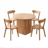 Artiss 4-Seater Dining Table and Chairs Set 100cm Natural Timber with Storage and Rubber Wood Chairs Pine