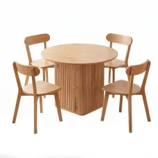 Artiss 4-Seater Dining Table and Chairs Set 100cm Natural Timber with Storage and Rubber Wood Chairs Pine