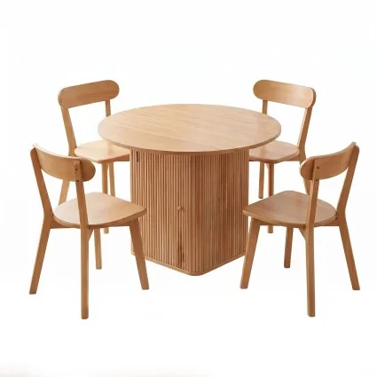 Artiss 4-Seater Dining Table and Chairs Set 100cm Natural Timber with Storage and Rubber Wood Chairs Pine