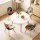 Artiss 108cm Round Dining Table and 4 Fabric Eiffel Chairs Set White Top Pine Legs Beech Wood Seats Mid-Century