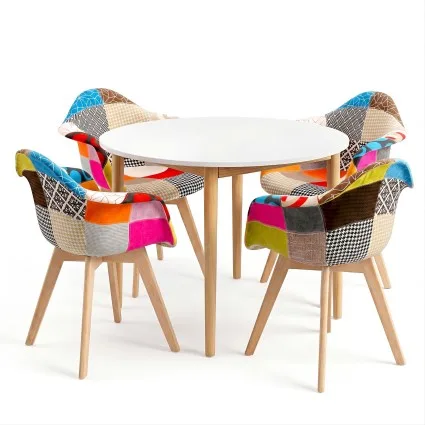 Artiss Dining Table and 4 Mid-Century Chairs Set 108cm Round White MDF Tabletop Pine Legs Linen Chairs