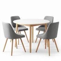 Artiss Round Dining Table and Chairs Set 5 Piece 108cm White Grey Compact Nordic 4 Seater Furniture