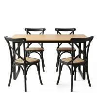 Artiss Dining Table and Chairs Set 150cm 4 Seater Black Rattan Industrial Coastal Style