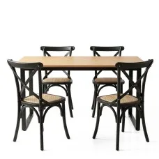 Artiss Dining Table and Chairs Set 150cm 4 Seater Black Rattan Industrial Coastal Style