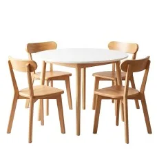 Artiss 108cm Round Dining Table and 4 Chairs Set for Small Spaces White Timber Dining Furniture