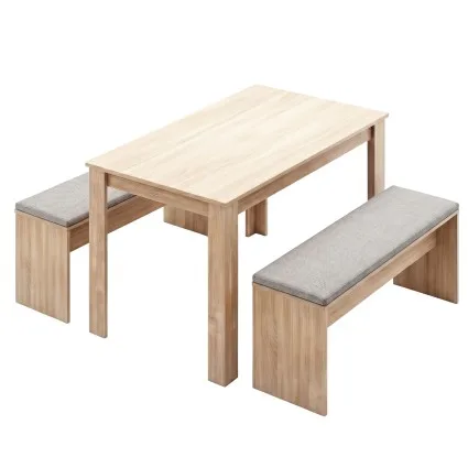 Artiss 3 Piece Dining Set 120cm Oak Table with 2 Upholstered Faux Linen Chairs Powder-Coated Frame