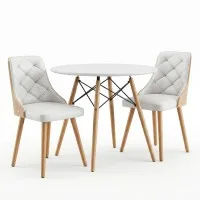 Artiss 3PCS 90cm Round 2 Seater Dining Table and Chairs Set White 20mm MDF Beech Legs PU Leather Diamond