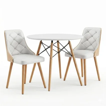 Artiss 3PCS 90cm Round 2 Seater Dining Table and Chairs Set White 20mm MDF Beech Legs PU Leather Diamond
