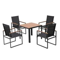 Gardeon 5PCS Outdoor Dining Set - Steel & WPC Table, Textilene Chairs, UV/Weather Resistant, 80cm Black Bistro Furniture