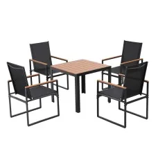Gardeon 5PCS Outdoor Dining Set - Steel & WPC Table, Textilene Chairs, UV/Weather Resistant, 80cm Black Bistro Furniture