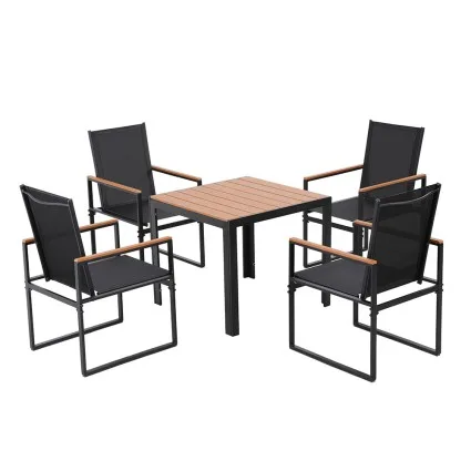 Gardeon 5PCS Outdoor Dining Set - Steel & WPC Table, Textilene Chairs, UV/Weather Resistant, 80cm Black Bistro Furniture