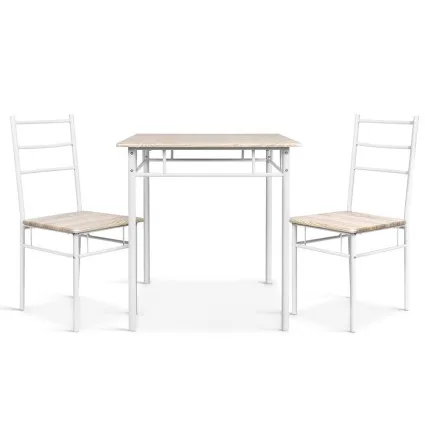 Artiss Machal 3-Piece Dining Set - Natural Oak, Industrial Design, Particle Board & Steel, 70cm Table, Easy to Clean