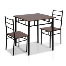 Artiss Machal 3-Piece Dining Set - Walnut & Black - Industrial Design with Particle Board & Reinforced Steel Frame