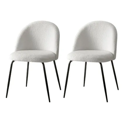 Artiss Dining Chairs Set of 2, Sherpa Fabric, White, 49x49x78cm, Luxurious Comfort, Modern Design, Versatile Use