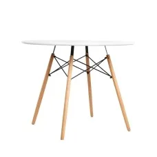 Artiss Round White Dining Table - 4 Seater, 90CM Replica, 20mm MDF Top, Beech Wood Legs, Matte Finish, Anti-Slip Design