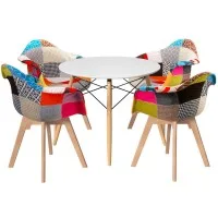 Artiss Dining Set: Mid-Century White Table & 4 Chairs with Beech Wood Legs, Scratch-Proof Finish, 100cm Diameter