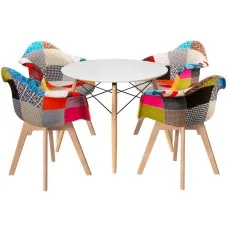 Artiss Dining Set: Mid-Century White Table & 4 Chairs with Beech Wood Legs, Scratch-Proof Finish, 100cm Diameter