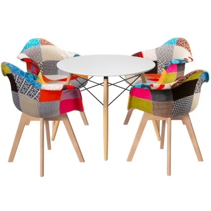 Artiss Dining Set: Mid-Century White Table & 4 Chairs with Beech Wood Legs, Scratch-Proof Finish, 100cm Diameter