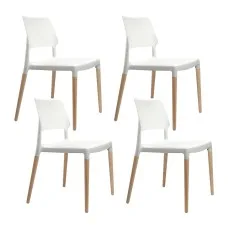 Artiss Dining Chairs Set of 4 White Belloch Replica, Solid Beech Wood Legs, Stackable, Indoor Outdoor Kitchen Use