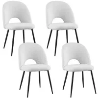 1 Set of 4 Artiss Bouclé Sherpa Dining Chairs, Modern White Accent, Curved Back, Steel Legs, 47x46x81cm, 150kg