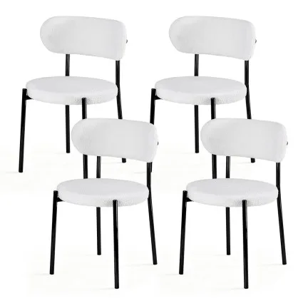 Artiss Set of 4 Sherpa Bouclé Dining Chairs - White, Curvy Backrest, High-Resilience Foam, Metal Legs, 52x47x80cm
