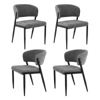 Artiss Dining Chairs Set of 4 Linen Fabric Soft Upholstered Plywood Chairs Black Metal Frame Grey