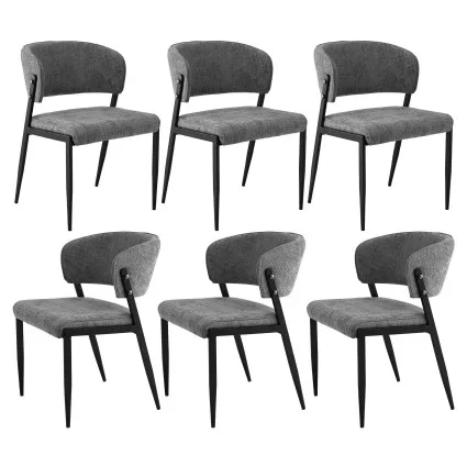 Artiss Dining Chairs Set of 6 Linen Fabric Upholstered Grey Plywood Seat and Backrest Metal Frame Home Office